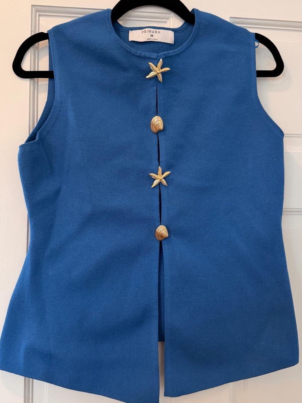 Primark Women’s Blue Sleeveless Top with Gold Shell Buttons